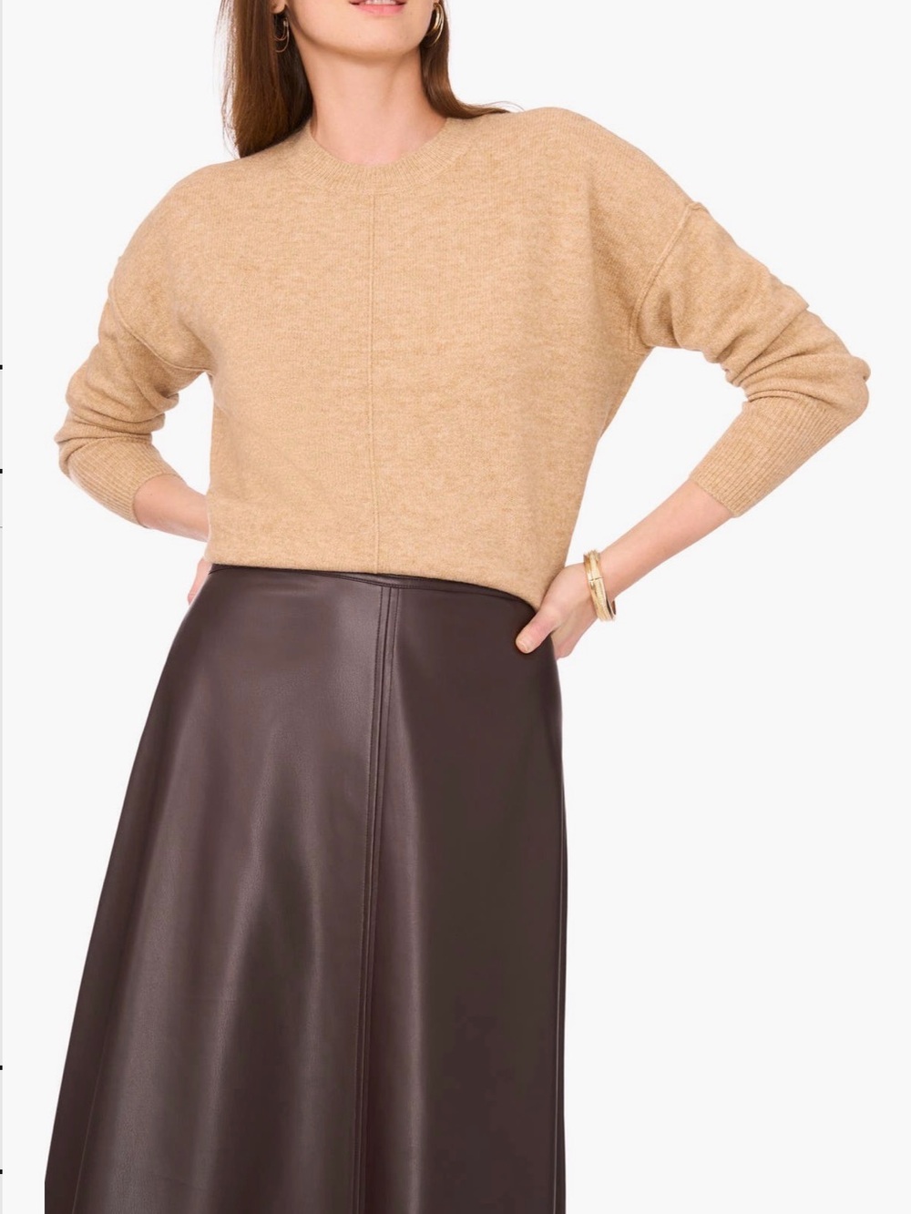 Vince Camuto Camel Crewneck A-Line Sweater